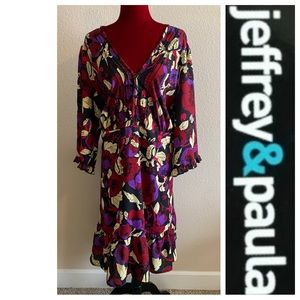 Colorful Floral Chiffon Ruffled Dress